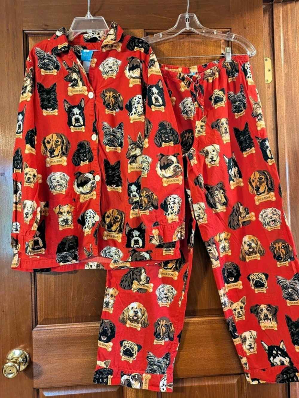 Vintage Nick & Nora Milk-Bone Dog Breed Cotton Pajama Set Red EUC Size Medium 🐾